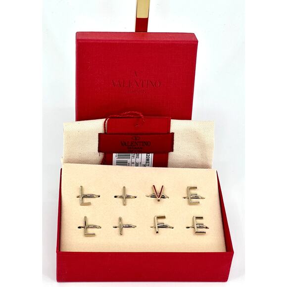 VALENTINO GARAVANI 8-Piece Goldtone Live Life Ring Set New in Box - Picture 7 of 12